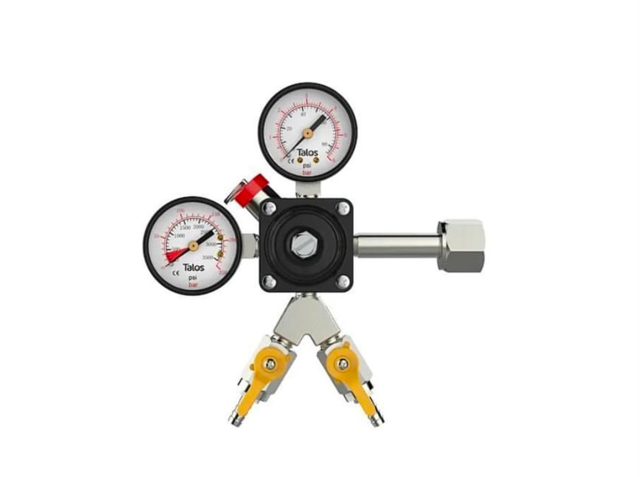 Reduktor CO₂ dwuwyjściowy z dwoma manometrami